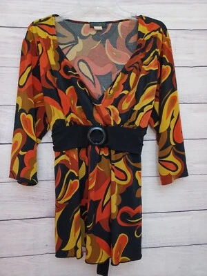 Blusa feminina JTB manga média multicolorida tamanho M com cinto amarração traseira anos 70 boho - Imagem 1 de 4