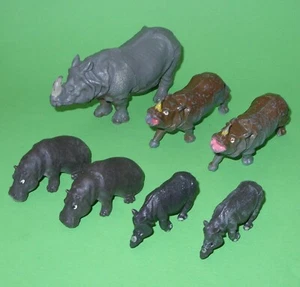 Britains Zoo / 7x Rhinoceros, Baby Rhinos & Hippopotamus - Picture 1 of 7