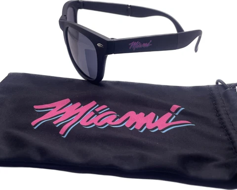 Miami Heat Vice Night Black Fold Sunglasses  Retro bag Nba Basketball VERY RARE Cover
