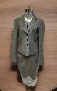 NEW Escada Skirt Suit Size 40 Or 8 Two Piece Set Wool Cashmere Lace Pockets - Picture 1 of 24