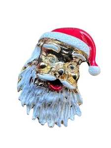 Vintage Gerrys Gold Tone Red White Enamel Santa Claus Head Christmas Brooch Pin - Picture 1 of 4