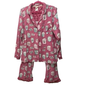 Munki Munki Mujeres XL Rosa Película Palomitas Manga Larga Franela Top Pantalones Pijama Conjunto - Imagen 1 de 7