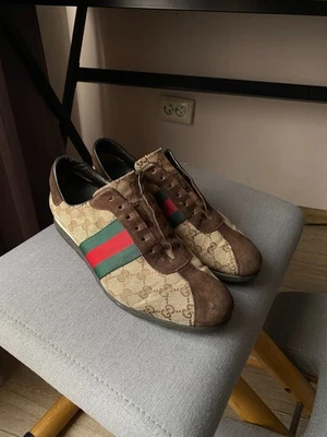 Zapatillas Gucci GG Monograma 41E - 117711 - Vintage Marrón/Verde/Rojo Foto 1 de 4
