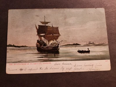 Sailing Ship MAYFLOWER 1907 Naval Postcard PLYMOUTH, MASS - Image 1 of 2