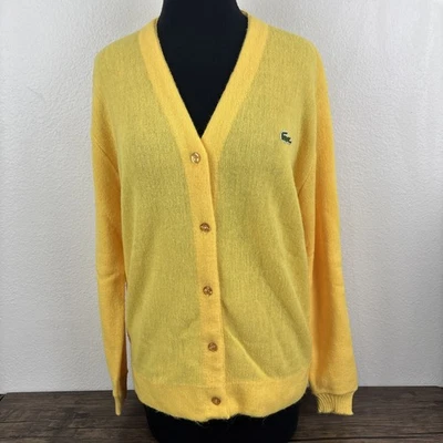 Vtg 70s LACOSTE Haymaker Womens Size 42 Croc Logo Yellow Cardigan Sweater Preppy - Image 1 of 4