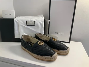 GUCCI HERREN SCHWARZ LEDER ESPADRILLES GOLDFARBEN GG SCHNALLE GRÖSSE 10 US (9,5 UK) ITALIEN - Bild 1 von 11
