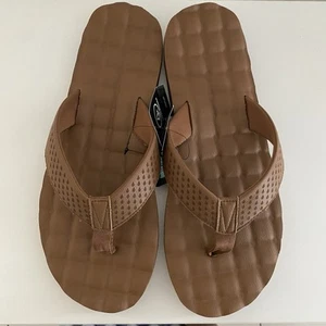 Volcom Men's Recliner Sandals Flip Flop Brown Leather Size 15 Comfort Foam - Picture 1 of 12
