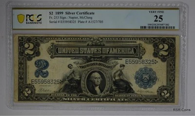 $2 1899 SILVER CERTIFICATE #253 PCGS CERTIFIED 25 VF NO PROBLEMS #14654 - Image 1 of 2
