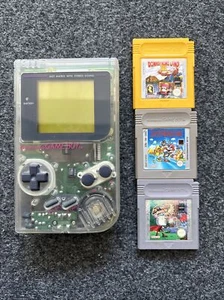 Nintendo GameBoy Classic Konsole Transparent GB Game Boy + 3 Spiele Mario - Afbeelding 1 van 22