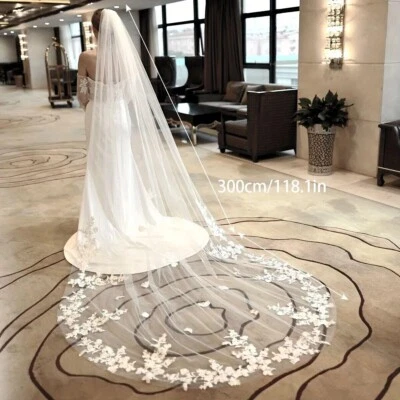 Velo de boda de 1 capa con peine blanco marfil encaje apliques de novia velo para novia Foto 1 de 4