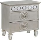 2 Drawers Wooden Nightstand with Mirror Inlay in Silver