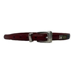 Vintage Brighton Leather Belt Size M/L 32 Red Southwestern Beaded Skinny