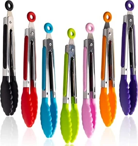 7 Pack Kitchen Tongs Set 7-Inch Color Mini Small Food Tongs with Stainless Steel - Picture 1 of 6