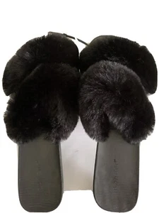 Fullmoon15 by Bamboo, pelzige Doppelriemen-Sandalen Kunstfell Größe 9 schwarz - Bild 1 von 4