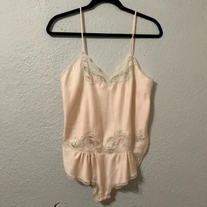 Vtg Christian Dior Womens S Light Pink Lingerie Lace Trim Bodysuit Teddy Romper - Picture 1 of 8