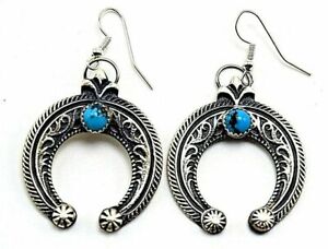 Navajo Handmade Sterling Silver Kingman Turquoise Earrings by KB