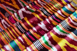 2.9 yd/ KHAN ATLAS Vintage Silk satin IKAT fabric Luxury Uzbek Oriental cloth - Picture 1 of 6