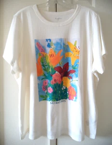 Old Navy Ivory Off White & Pink Orange Red Blue Floral T-shirt 2XL XXL 18 20 2X - Picture 1 of 7