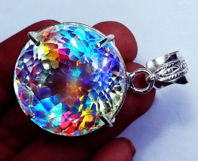 Mystic Quartz GS Solid Silver Loose Gems 82.30 Ct Certified Pendant With Chain - Image 1 of 4