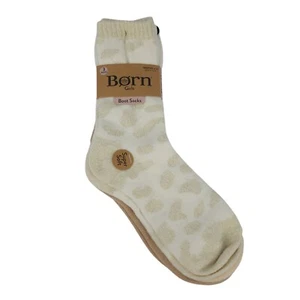 Born Girls Super Soft Boot Socks 3 Pairs Beige & White Leopard Print Shoe Sz 4-1 - Picture 1 of 10