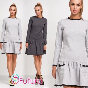 Mini vestido de fiesta para mujer con volantes y bolsillos manga larga tallas 8 - 14 FA457 - Imagen 1 de 7