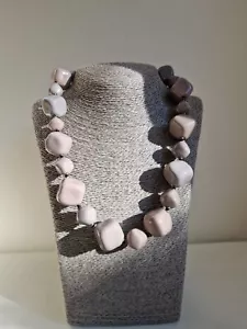 KAZURI Chunky Grey Cube Necklace Handmade Ceramic Beads Statement Ethnic Kenya - Picture 1 of 11
