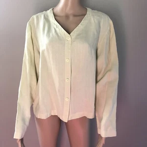 Eileen Fisher Button Down Top Blouse Shirt Sz PM Light Green Linen Long Sleeve - Picture 1 of 5