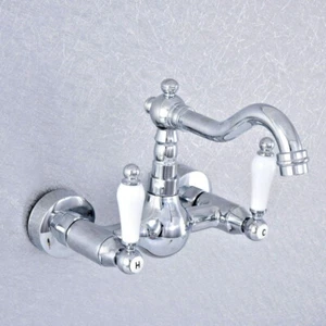 Grifo de fregadero de cocina cromado pulido manijas de cerámica grifo mezclador montaje en pared Qsf544 - Imagen 1 de 7
