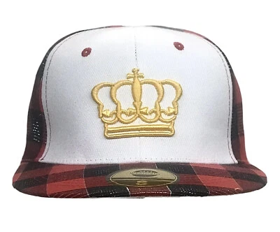 Gorra de bola ajustada con billetes planos corona dorada roja a cuadros y blanca y bordada talla 7 Foto 1 de 4