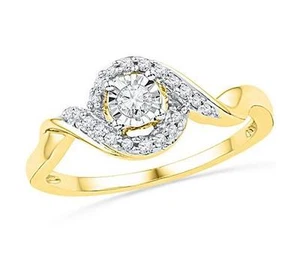 Diamond Ring 10K Yellow White diamond Illusion Set diamond Cluster .16ct - Picture 1 of 4