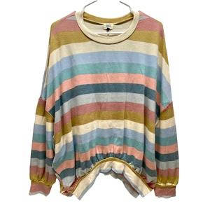 BKE Oversize Shirt Women's Medium Multicolor Stripe Lightweight Long Sleeve Top - Picture 1 of 15