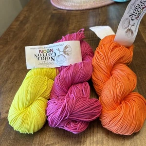 Cascade Yarns Noble Cotton Mercerized Staple Cotton Neon Yellow,Pink,Orange Yarn - Picture 1 of 7