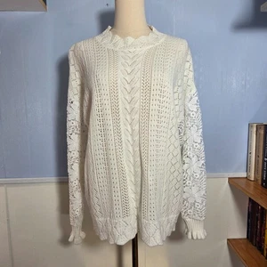 Miholl Small Off White Strick hellweiß Spitze Häkel Langarm Pullover - Bild 1 von 11