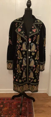 Vintage Two Ten Ten Five Heavy Embroidered Black Velvet Boho Coat XL - Image 1 of 4