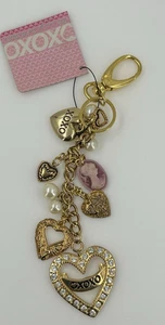 XOXO goldfarben Herz Strass Charms Kunstperlen Schlüsselanhänger Schlüsselring Clip - Bild 1 von 7