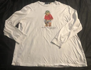 Polo Ralph Lauren Blue Polo Bear USA Football Graphic T Shirt Long Sleeve - Picture 1 of 7