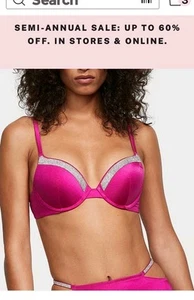 New 2025 Victoria Secret Bikini Top Size 34A Hot Pink Rhinestone - Picture 1 of 3