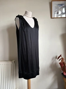 FRENCH CONNECTION Black 100% Silk Tunic Dress. UK 14 Ruffle Shoulder. Chic - Picture 1 of 12