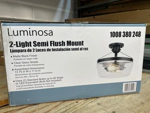 13 in. W 2-Light Matte Black Semi-Flush Mount Clear Glass - Picture 1 of 6