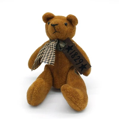 CVHOMEDECO. Primitivo adorno de oso pequeño de peluche sucio con collar de campana oxidada... Foto 1 de 4