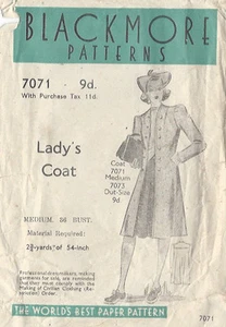 1940s Vintage Sewing Pattern COAT B36"-S12 (4) - Picture 1 of 1