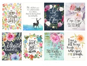Set of 8 Shabby Chic Bible Verse Christian Collage Quilt Cotton FABRIC Panels - Picture 1 of 1