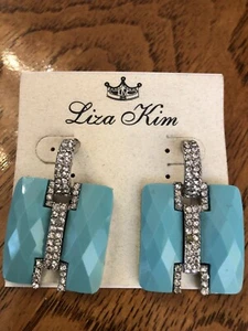 Liza Kim Elegant Blue and Crystal Hanging Earrings 1½ inches long - Picture 1 of 3