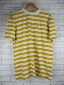 Guess Gue$$ mens tshirt top m yellow white stripe Tagged - Picture 1 of 7