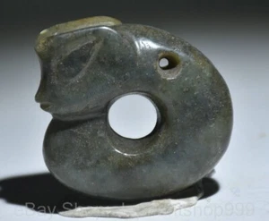 1.8" Chinese Hongshan Culture Old Jade Carving Dragon Hook Pendant Amulet - Picture 1 of 4