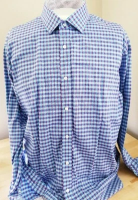 Camisa a Cuadros Bristol & Bull Para Hombres 100% Algodón Manga Larga Púrpura y Azul Talla 2XL Foto 1 de 4