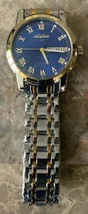 Mens Two Tone Stainless Steel Luxury Watch With Blue Dial EUC! - Picture 1 of 3
