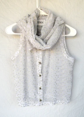 Rifat Ozbek De Colección 1989 Gris Semisheer Chaleco Top Cuello Envolvente Gigli Cuello Corbata Foto 1 de 4