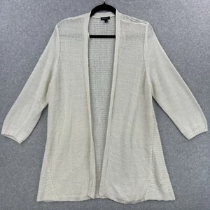 Talbots Open Cardigan Sweater Sz L Ivory 100% Linen Long Line Coastal Classic - Picture 1 of 6