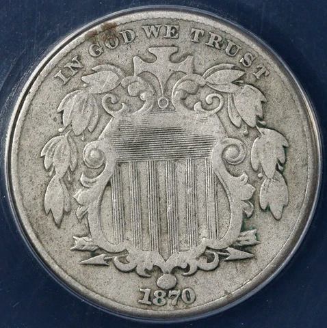 1870 5c Shield Nickel ANACS VF 30 Cover